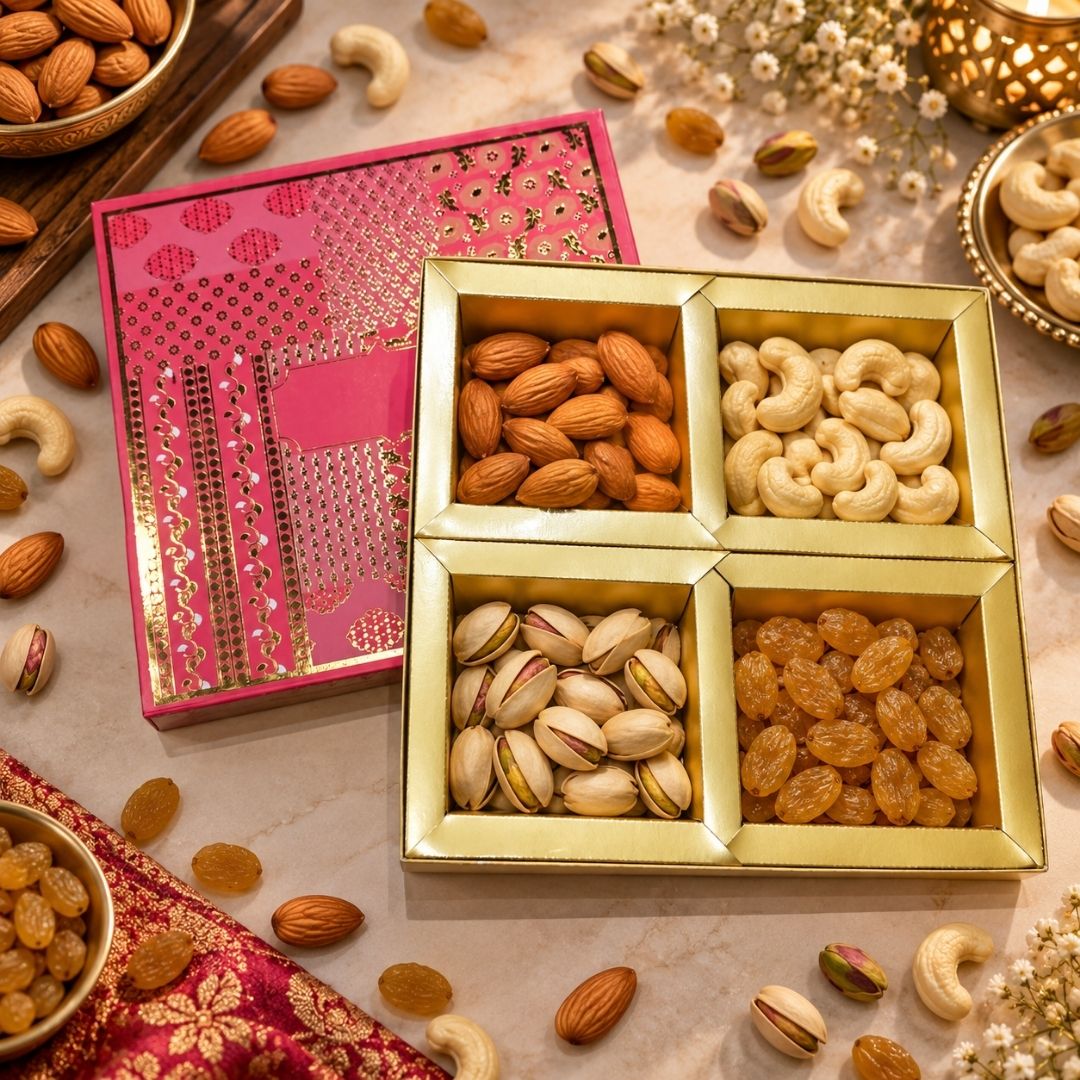 4 Compartment Dry Fruit Box K RED